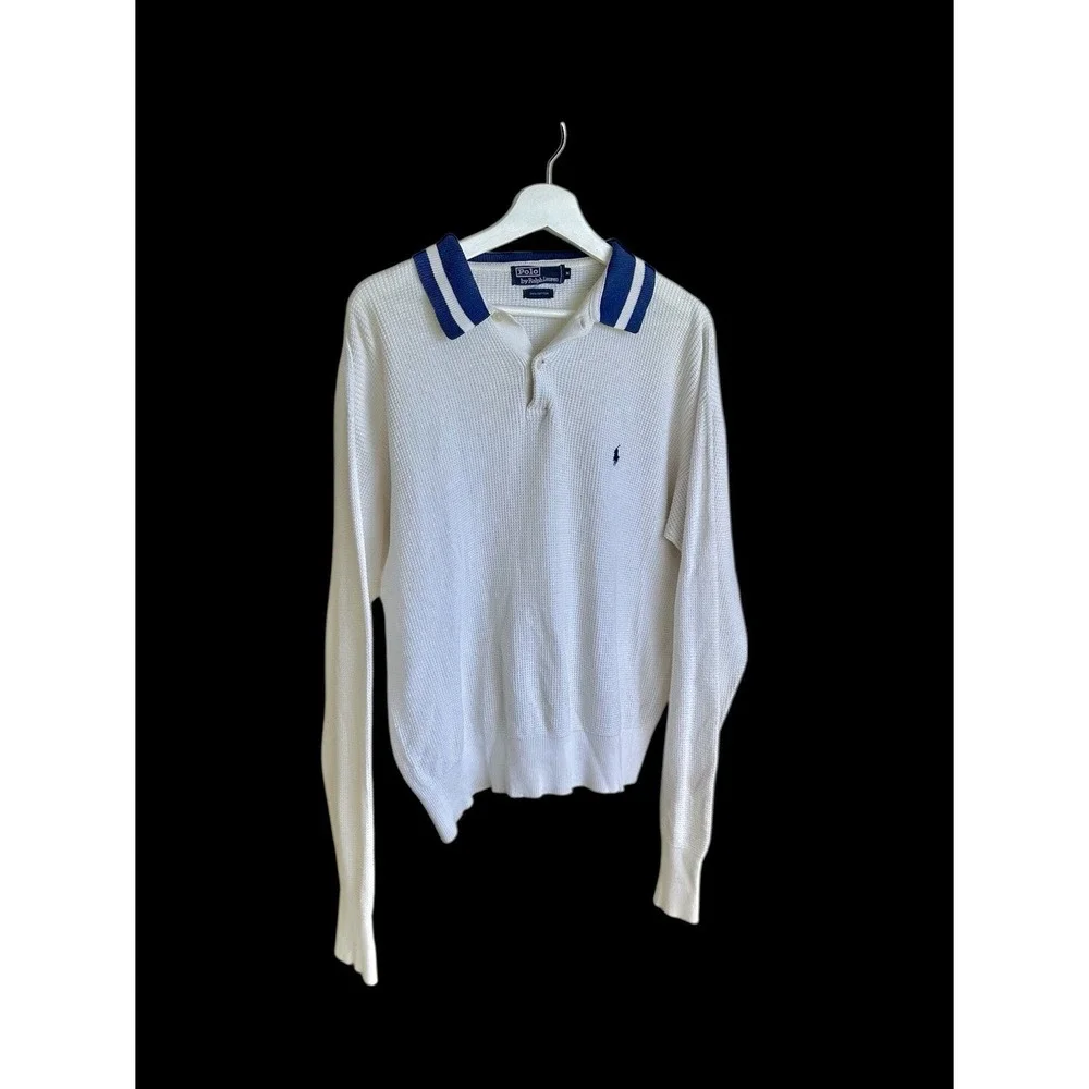Vintage Ralph Lauren Long Sleeve Waffle Thermal Polo Shirt‎ Men's Medium *flaw